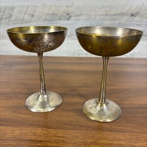 EPNS Brass Gold Color Silverplate Goblet Glass Stemmed 5.5" Made in India Qty 2
